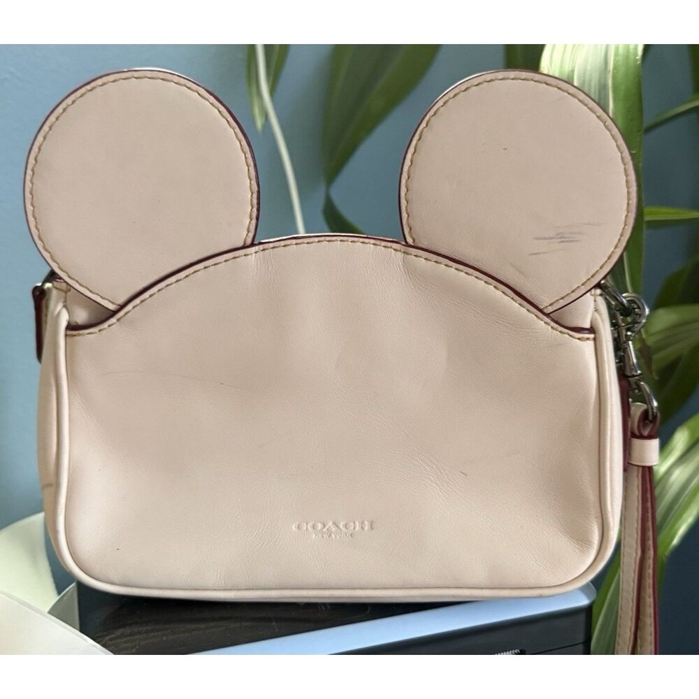 Coach x Disney Mickey Mouse Wristlet Chalk Leather F59529 Phone Wallet Pre-owned